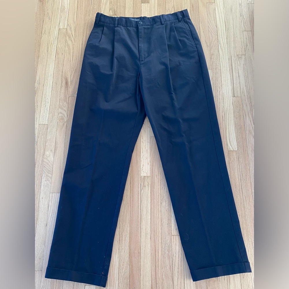 Lands End navy pleated cotton preppy old money classic country club 34 trousers